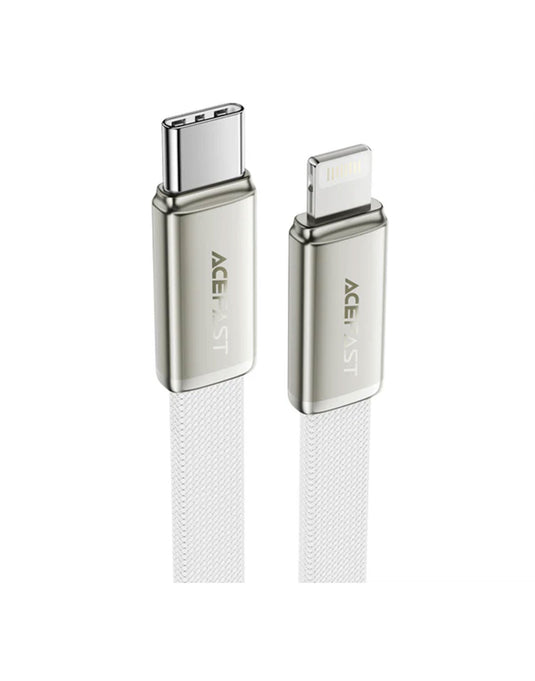 Acefast 30W Ultra-Thin Flat Nylon Braided Fast Charging Cable Type C-C (C24) - White