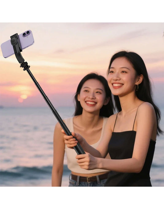 Acefast 1.05m Selfie Stick with Drop-to-Open Tripod | Portable Aluminum Stand with Bluetooth Remote (E42) - Black