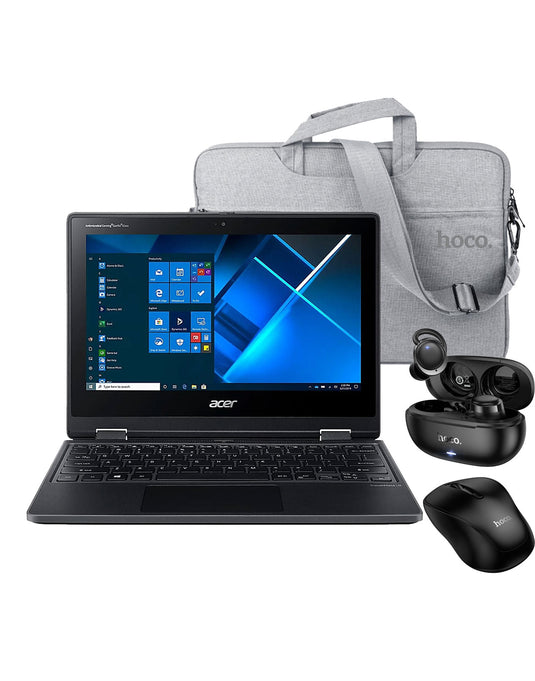 Acer TravelMate Spin B311RN-31 11.6-inch Intel Pentium Silver N5030 8GB 256GB @1.10GHz Windows 11 Pro Touch Screen Laptop No Stylus - Black (Acceptable-Refurbished) + Laptop Bag + Wireless Mouse (GM41) + Earbuds EW207 (Bundle Deal)