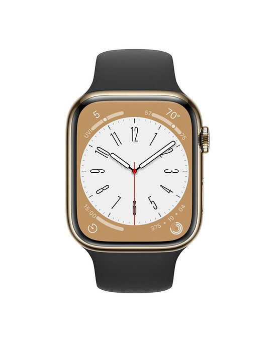 Apple Watch Series 8 41MM GPS + Cellular Stainless Steel With Black Sport Band - Gold