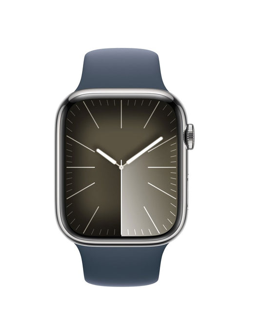 Apple Watch Series 9 45mm Silver Stainless Steel Case with Storm Blue Sport Band Cellular (Brand New)