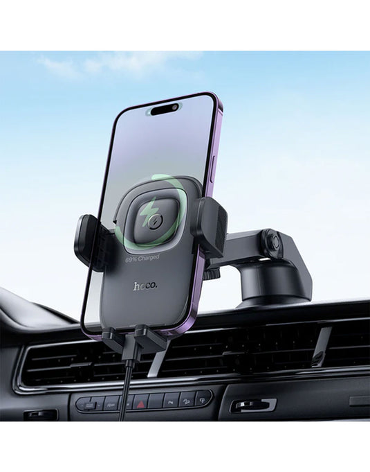 Hoco 15W Wireless Charging Phone Holder for Windshield / Dashboard (HW32) - Black