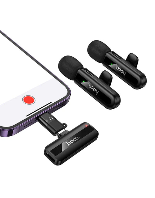 Hoco Dual Wireless Digital Microphone w/ USB-C Connector + Lightning Adaptor, DSP Noise Cancellation (L20A)
