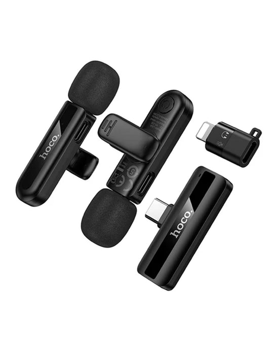 Hoco Dual Wireless Digital Microphone w/ USB-C Connector + Lightning Adaptor, DSP Noise Cancellation (L20A)