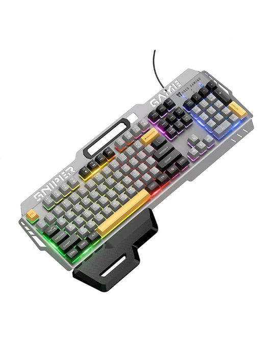 Hoco Ergonomic Wired Gaming Keyboard With RGB Rainbow Light, 6-Key Anti-Ghosting, Integrated Wrist Rest (GM702)