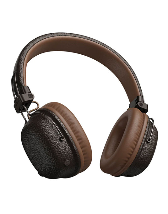Hoco Leather Bluetooth Headset w/ 32 Hours, Air Soft Earmuff, Aux Input, Foldable Design (W64) - Brown (Brand New)