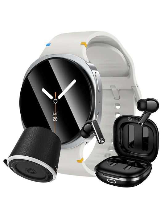 Hoco Smart Watch With Calling Feature Amoled Screen GPS (Y43) - Silver (Brand New) + TWS Earbud (EW204) + Bluetooth Speaker (HC49) (Bundle Deal)