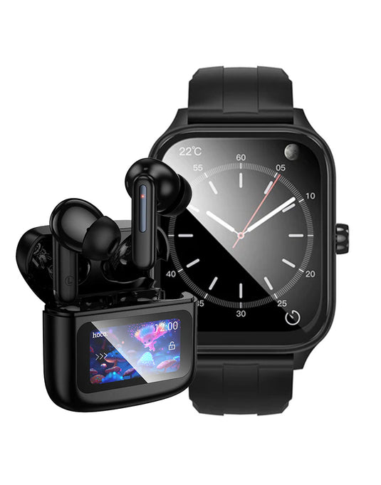 Hoco Smart Watch With Calling Feature (Y27) - Black + TWS Earbud (EQ14) (Bundle Deal)