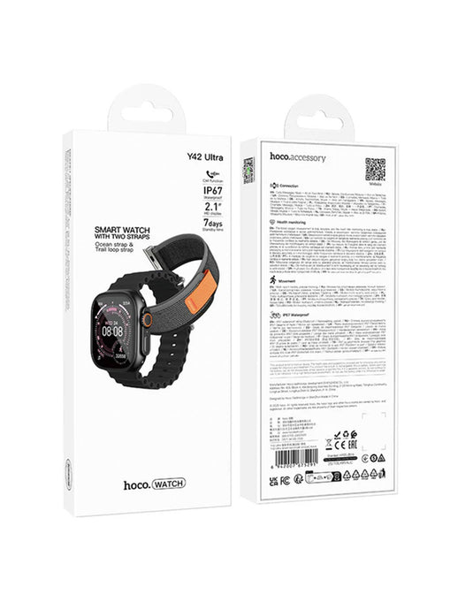 Hoco Smart Watch With Calling Feature (Y42 Ultra) 2 Straps - Black