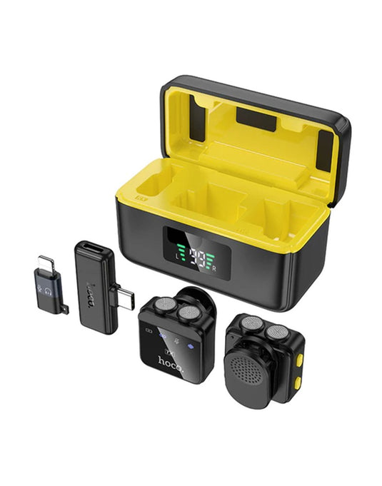 Hoco Wireless Digital Microphone w/ Lightning & Type C Dual Connector, Magnetic Lapel (L17) - Black