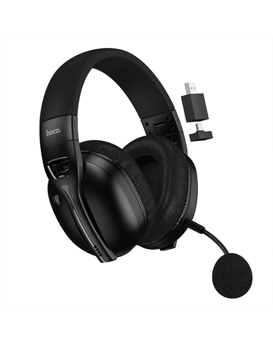 Hoco Wireless Gaming Headset with Detachable Microphone & Bluetooth Dual Wireless Mode (W114) - Black