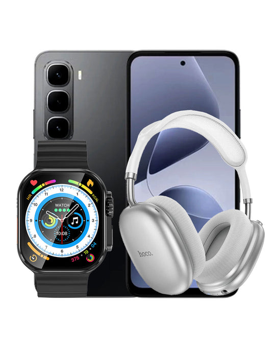 Infinix Hot 60i 8GB 256GB Dual Sim Smart Phone 4G - Sleek Black (Brand New) + Bluetooth Headset (W55 PLUS) + Smart Watch (Y23 Ultra) (Bundle Deal)