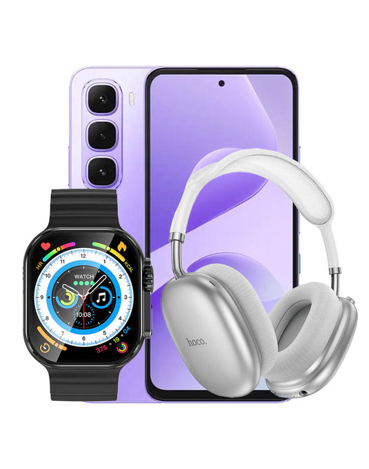 Infinix Hot 60i 8GB 256GB Dual Sim Smart Phone 4G - Soul Eye Purple (Brand New) + Bluetooth Headset (W55 PLUS) + Smart Watch (Y23 Ultra) (Bundle Deal)