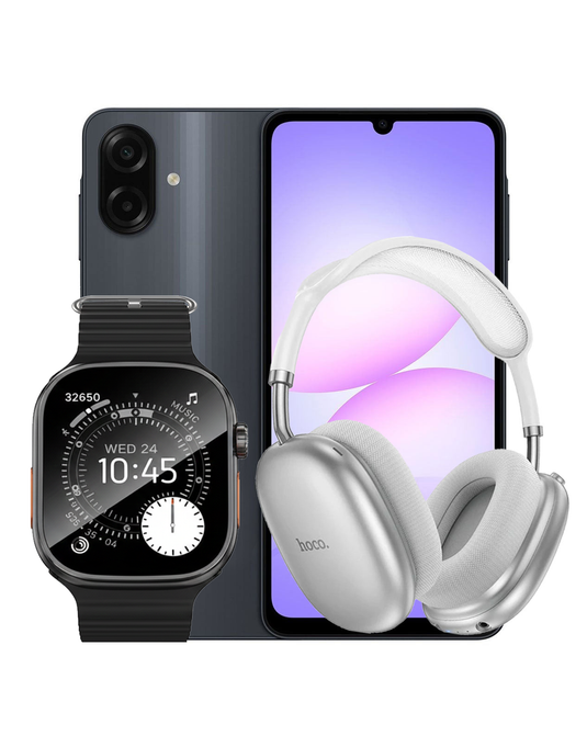 Samsung Galaxy A07 4GB 128GB 4G - Black (Brand New) + Bluetooth Headset (W55 PLUS) + Smart Watch (Y23 Ultra) (Bundle Deal)