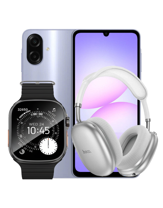 Samsung Galaxy A07 4GB 128GB 4G - Light Violet (Brand New) + Bluetooth Headset (W55 PLUS) + Smart Watch (Y23 Ultra) (Bundle Deal)