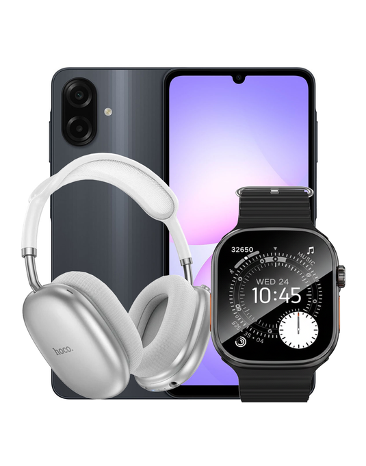 Samsung Galaxy A07 (2025) 4GB 64GB 4G Dual Sim - Black (Brand New) + Smart Watch (Y23 Ultra) + Bluetooth Headset (W55 Plus) (Bundle Deal)