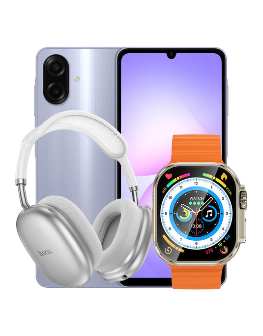 Samsung Galaxy A07 (2025) 4GB 64GB 4G Dual Sim - Light Violet (Brand New) + Smart Watch (Y23 Ultra) + Bluetooth Headset (W55 Plus) (Bundle Deal)