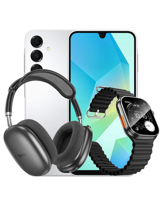 Samsung Galaxy A16 (2024) 4GB 128GB 4G Dual Sim Smartphone - Gray (Brand New) + Bluetooth Headset W55 Plus + Smart Watch (Y42 Ultra) (Bundle Deal)