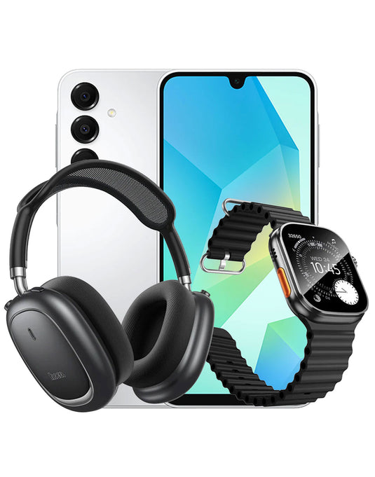 Samsung Galaxy A16 (2024) 4GB 128GB 4G Dual Sim Smartphone - Gray (Brand New) + Bluetooth Headset (W68) + Smart Watch (Y42 Ultra) (Bundle Deal)