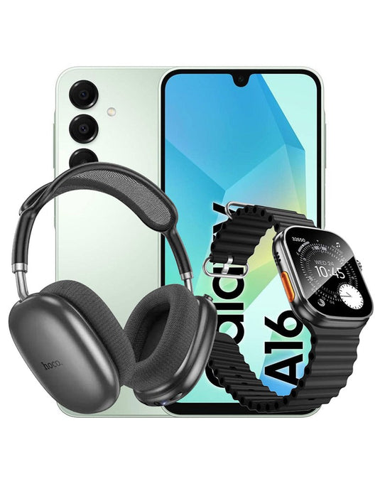 Samsung Galaxy A16 (2024) 4GB 128GB 4G Dual Sim Smartphone - Light Green (Brand New) + Bluetooth Headset W55 Plus + Smart Watch (Y42 Ultra) (Bundle Deal)