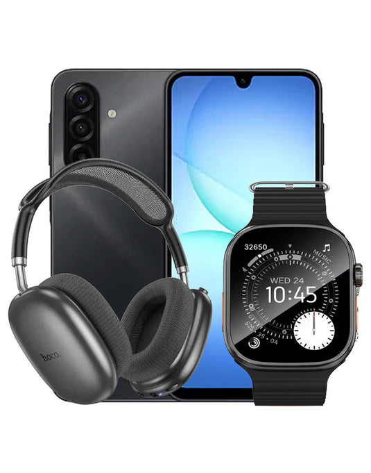 Samsung Galaxy A17 4GB 128GB 4G Dual Sim - Black (Brand New) + Bluetooth Headset W55 Plus + Smart Watch Y23 Ultra (Bundle Deal)