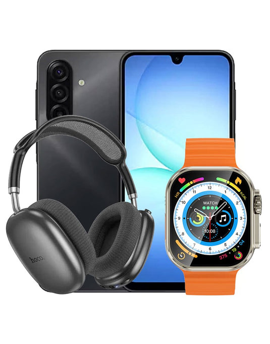 Samsung Galaxy A17 4GB 128GB 4G Dual Sim - Black (Brand New) + Bluetooth Headset W55 Plus + Smart Watch Y23 Ultra (Bundle Deal)