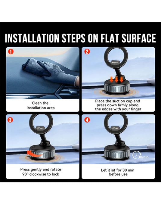 VFan Magnetic Multi-Surface Suction Cup Phone Mount with Foldable Arm (H08)