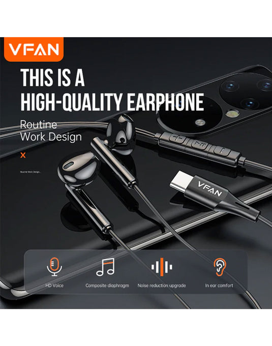 VFan Type-C Earphone Universal w/ Digital Microchip (M18) - White