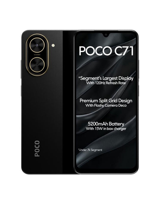 Xiaomi Poco C71 3GB 64GB 4G Dual Sim Smartphone - Black (Brand New) + Free TPU Clear Case