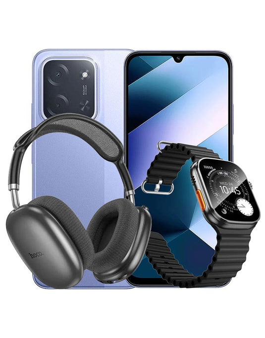 Xiaomi Poco C85 6GB 128GB 4G Dual Sim Smart Phone - Purple (Brand New) + Bluetooth Headset W55 Plus + Smart Watch (Y42 Ultra) (Bundle Deal)