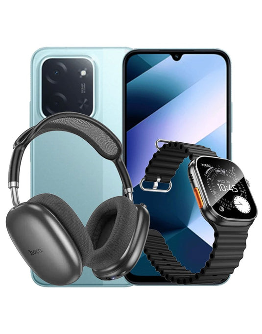 Xiaomi Poco C85 6GB 128GB 4G Dual Sim Smart Phone - Green (Brand New) + Bluetooth Headset W55 Plus + Smart Watch (Y42 Ultra) (Bundle Deal)