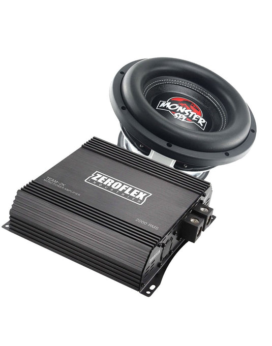 Zeroflex TREX124 12-inch SP Monster 1650RMS 4 Ohm Car Subwoofer + Zeroflex Team-2K 2000RMS Mono Amplifier (Bundle Deal)