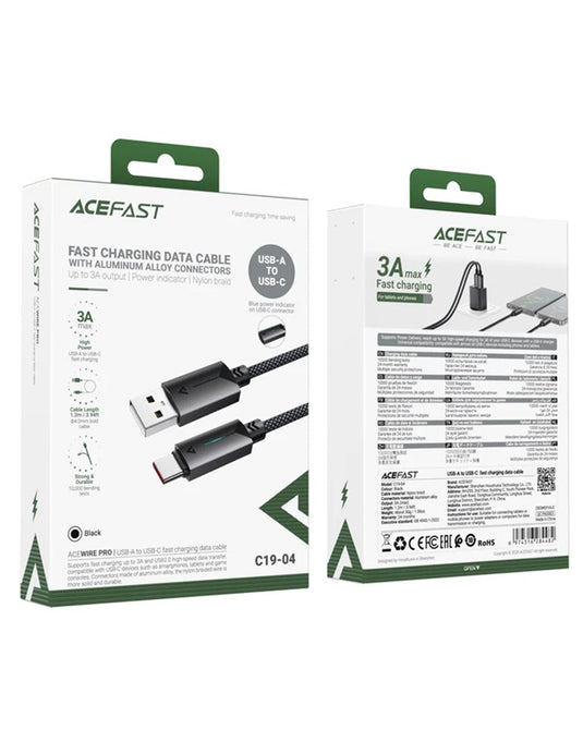 Acefast LED Illuminated Nylon Braided Aluminum Alloy Fast Charging Cable (C19) USB-A to USB-C