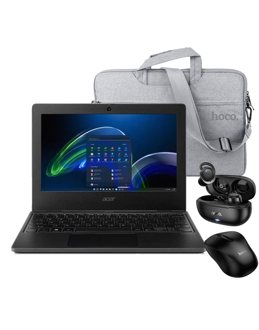 Acer TravelMate Spin B311RN-31 11.6-inch Intel Pentium Silver N5030 8GB 256GB @1.10GHz Windows 11 Pro Touch Screen Laptop With Stylus - Black (Very Good-Refurbished) + Laptop Bag + Wireless Mouse (GM41) + Earbuds EW207 (Bundle Deal)