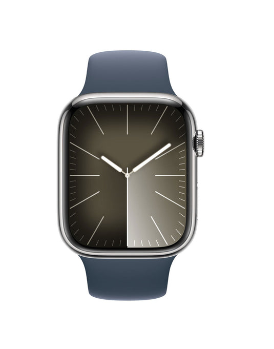 Apple Watch Series 9 45mm Silver Stainless Steel Case with Storm Blue Sport Band Cellular