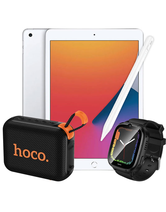Apple iPad 8th Gen (2020) 10.2-inch 32GB Wifi Only - Silver (Good-Refurbished) + Stylus Pen (GM114) + Speaker (HC31) + Smart Watch Y106 (Bundle Deal)