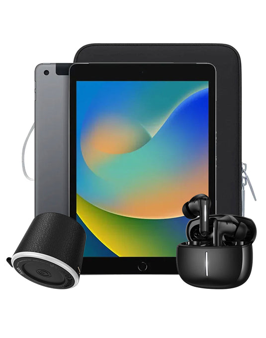 Apple iPad 9th Gen (2021) 10.2-inch 64GB Wifi Only - Space Gray (Very Good-Reconditioned) + Bluetooth Speaker (HC49) + TWS Earbuds (EQ34 Plus) + Sleeve Case (Bundle Deal)