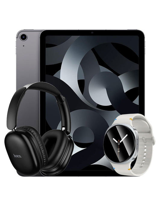 Apple iPad Air 5 (2022) 10.9-inch 64GB Wifi + Cellular 5G - Space Grey (Good-Refurbished) + Smart Watch (Y43) + Bluetooth Headset (W73) (Bundle Deal)