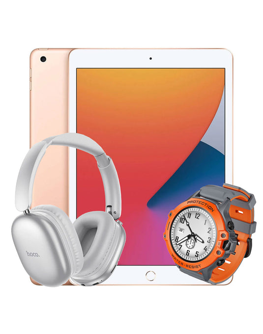 Apple iPad 8th Gen (2020) 10.2-inch 32GB Wifi Only - Gold (Good-Refurbished) + Bluetooth Headset (W73) + Kids Smart Watch Y107 (Bundle Deal)