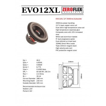 Zeroflex 12-inch EVO-12XL 2500 RMS Subwoofer