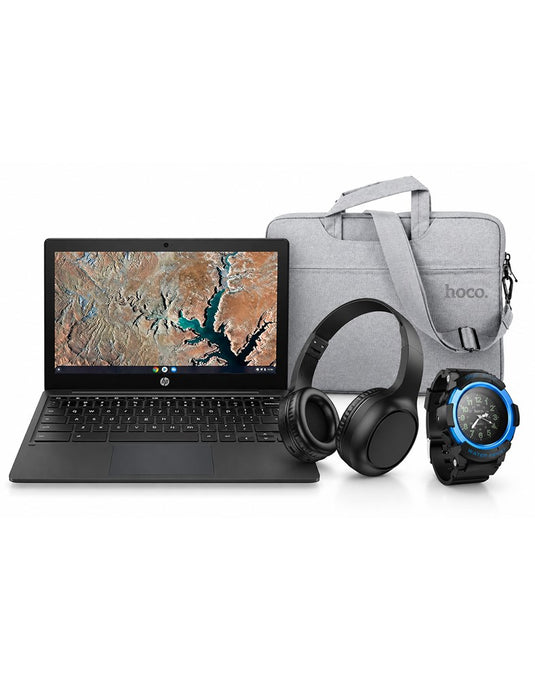 HP G9EE 11.6-inch N4500 4GB 32GB Chromebook - Black (Very Good-Refurbished)+Bag+Headset+Kids Watch (Bundle)
