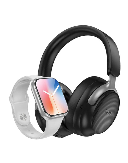 Hoco ANC Noise Cancelling Bluetooth Premium Headset w/ 90 Hours (W53 Plus) + Hoco Smart Watch (Y30) (Bundle Deal)