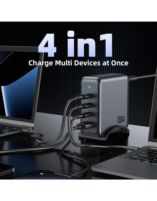 Hoco 100W 4-Port Ultra Fast Desktop/Laptop Charging Adaptor (AU9) - White