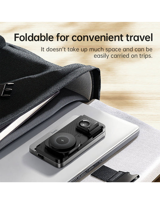 Hoco 15W 4-in-1 Magnetic Wireless Fast Charger, With Alarm Clock, Ambient Lighting, Compact Foldable Design (DWQ03)
