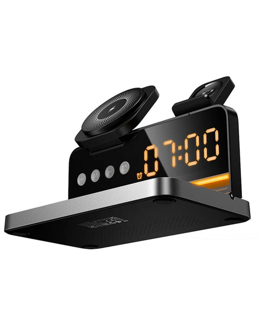 Hoco 15W 4-in-1 Magnetic Wireless Fast Charger, With Alarm Clock, Ambient Lighting, Compact Foldable Design (DWQ03)