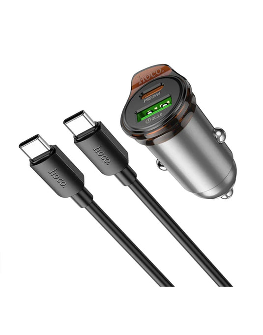 Hoco 43W PD+QC Super Fast Car Charger w/ Mini Size, C to C Cable Included (NZ16A)