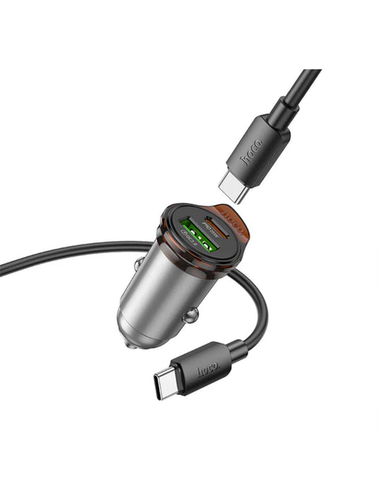 Hoco 43W PD+QC Super Fast Car Charger w/ Mini Size, C to C Cable Included (NZ16A)