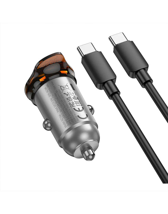 Hoco 43W PD+QC Super Fast Car Charger w/ Mini Size, C to C Cable Included (NZ16A)