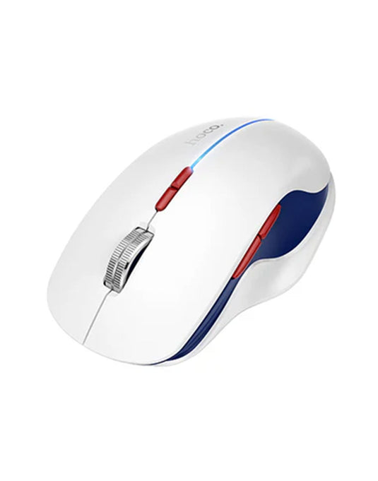 Hoco Ergonomic Wireless Mouse with Nano Receiver, LED Light, Dual Mode 2.4G + Bluetooth, Multi-Function Buttons (GM40) -White