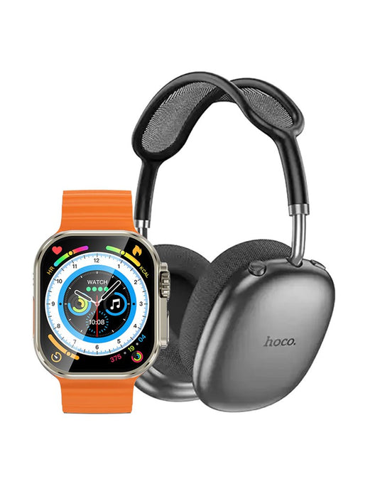 Hoco Smart Watch With Calling Feature (Y23 Ultra) + Bluetooth Headset (W55 Plus) (Bundle Deal)